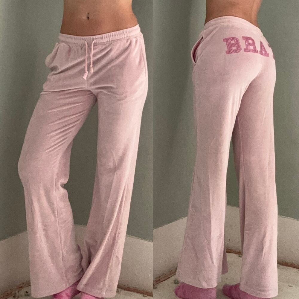 Bratz Velour Track Pants Pink Rhinestone Size Medium Baddie McBling Nostalgic